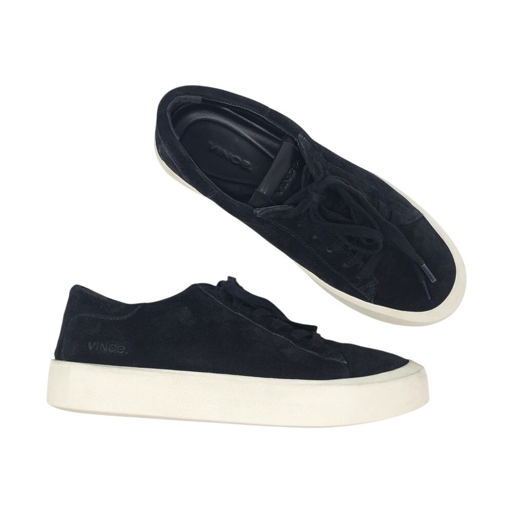 Vince Gabi Lace Up Sneakers Fashion Shoes Black Suede Leather Casual Size US 6.5